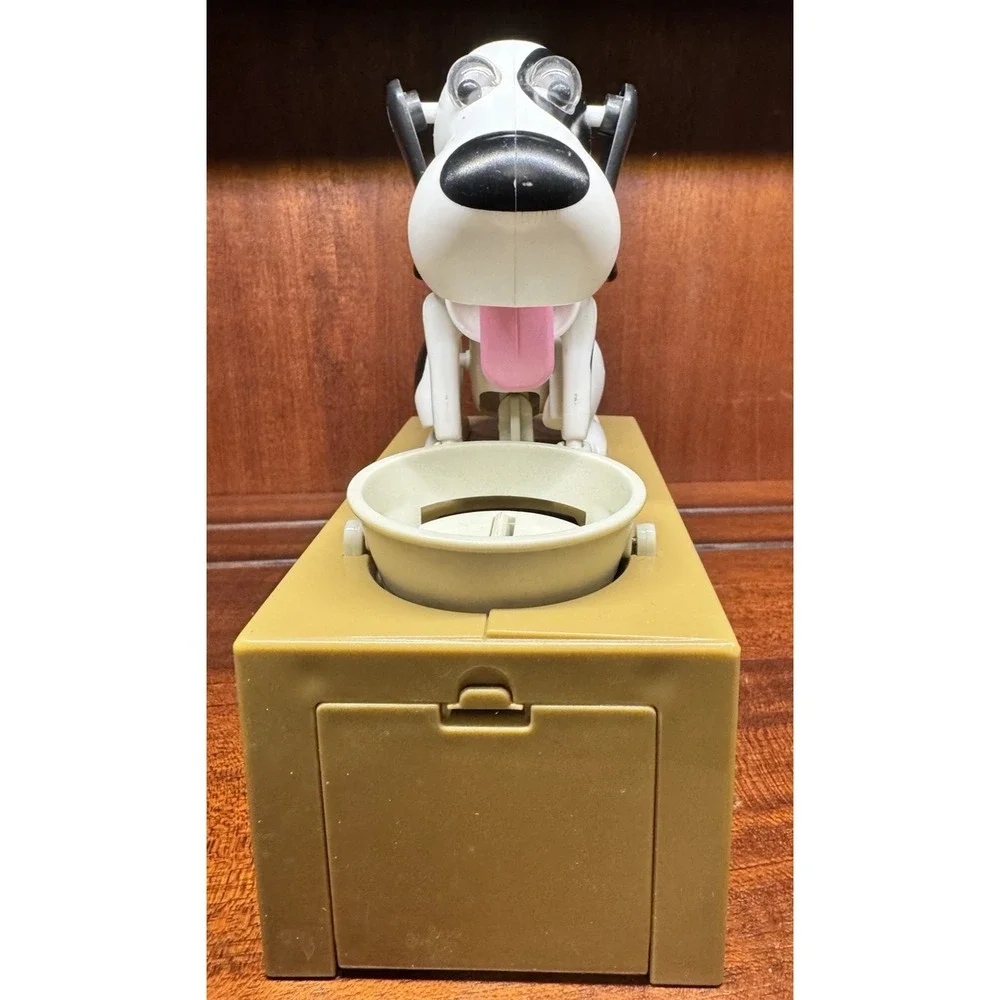 Hungry Dog Coin Bank Novelty Mechanical Penny Bank Licking‎ Bowl 